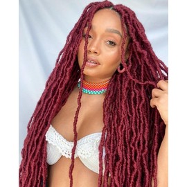 Annivia 32Inch Full Double Lace Box Braided Wigs for Black Women Faux Locs Square Knotless Wigs with Baby Hair Long Dreadlock Wig Natural Black Hand-braided Synthetic Twist Lace locs Wig Burgundy