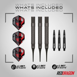 RED DRAGON Darts - T-800-90% Tungsten - 18g Barrel / 20g Full Weight Professional Soft Tip Dart Set with Dart Flights and Dart Shafts