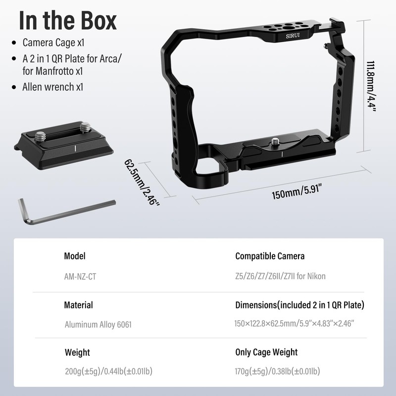 SIRUI AM-NZ-CT Camera Cage for Nikon Z5 Z6 Z7 Z6II
