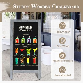 AMUSIGHT Wooden A-Frame Sign, Magnetic 40" x 20" Gray Chalk Board Sign Board, Double-Sided Sandwich Board Signs Outdoor, Chalkboard Easel, Menu Board for Restaurant, Business or Wedding
