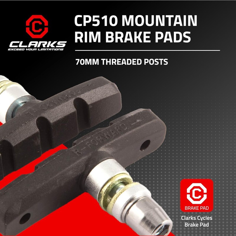 Clarks Cycle Systems MTB/Hybrid Threaded V-Brake Brake Pads, Two Pairs,
