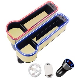 xiaoniu Car Seat Gap Filler Organizer, 2 Pack Multifunctional Car Seat Organizer, 7 Colours Changing LED Car Seat Seam Filler, Auto Console Side Storage Box with Cup Holders (beige)