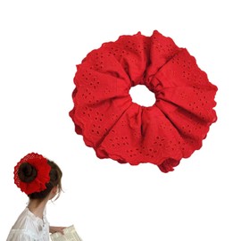 Red Scrunchie,Retro Elegant Lace Detailing Red Hair Accessories Ties,Oversized Stylish Elastic Soft Ponytail Double Layer Lace Hair Scrunchie,for Girls and Women Daily Wearing Attending Banquets