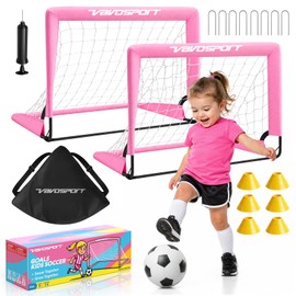 Pink Mini Toddler Soccer Goal Set, 2 Pack 2x1.5 ft Pop Up Soccer Goals for Backyard, Portable Kids Soccer Net with Ball and Cones, Indoor Outdoor Sports Games, for Boys and Girls Ages 2-5