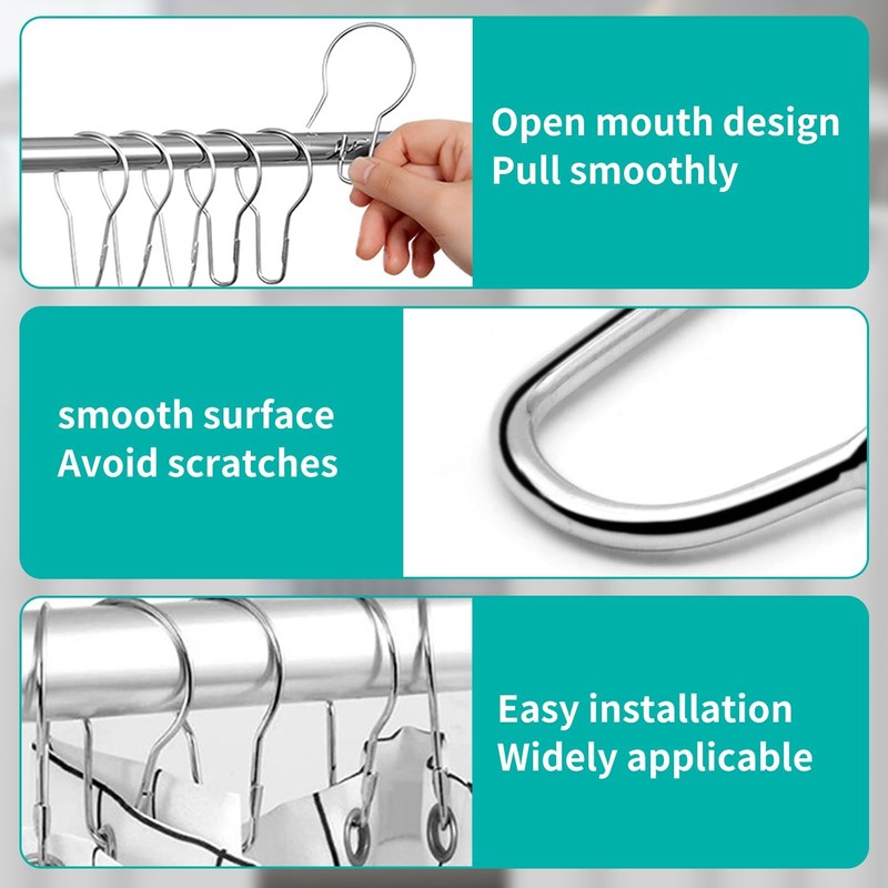 30PCS Shower Curtain Rings, Curtain Hangers Hanging Shower Clips,Stainless Steel