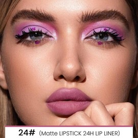 evpct 1Pcs Light Plum Rose Matte Lip Liner and Lipstick Combo Set Kit for Women, DNM Magic Neutral Lipstick 24 Hours Original Lipstick and Lips Liner Pencil Stain Makeup Long Lasting Waterproof, 24#