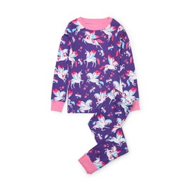 Hatley Girls Organic Cotton Long Sleeve Printed Pajamas, Rainbow Winged Unicorns, 6 Years