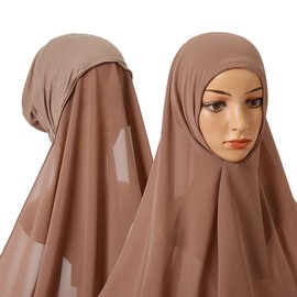 Yeieeo Instant Chiffon Hijab for Women with Undercap Fashion Chiffon Head Wraps Under Scarf Caps Muslim Fashion Bandage (Khaki)