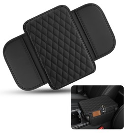 Huakaile Black Car Console Cover, Leather Car Center Console Cushion Pad with Sided Pockets, Protective Car Armrest Cushion for Most Kinds of Vehicles Interior Accessories