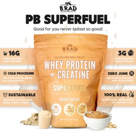 B.rad Superfuel - Grass Fed Whey Protein Isolate Boosted with Creatine | Ultra-Pure, All-Natural Clean Ingredients | 2 Pounds | 100% USA Sourced | Peanut Butter