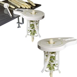 Asparagus Peeler with 6 Precision Blades, Screw Clamp & Pestle, Manual Powerless Kitchen Peeler for Asparagus, Vegetable Peeler, Stainless Steel (White)