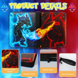 Card Binder 4 Pocket with 50 Removable Sleeves-Can Hold 400 Cards,3-Ring Zipper Sports Book (Blue Fire)