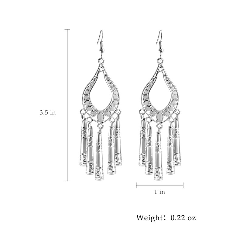 Teppdfann Silver Boho Chandelier Earrings Intricate Bohemian Earrings with Filigree