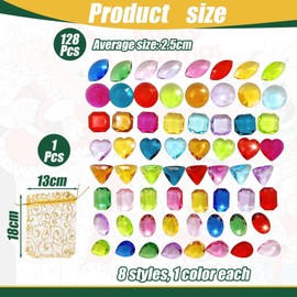 pozuauoa 128 PCS Gemstones for Kids, Pirate Diamonds Fake Jewels Multiple Styles Gems for Crafting, Gem Stones with A Drawstring Bag Suitable for Filling Treasure Boxes Party Decorations Stage Props