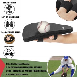 BaseGoal Softhands Foam Fielding Trainer Quik Hands Batting Baseball Infield Practice Two-Hands,4 Packs (Black)