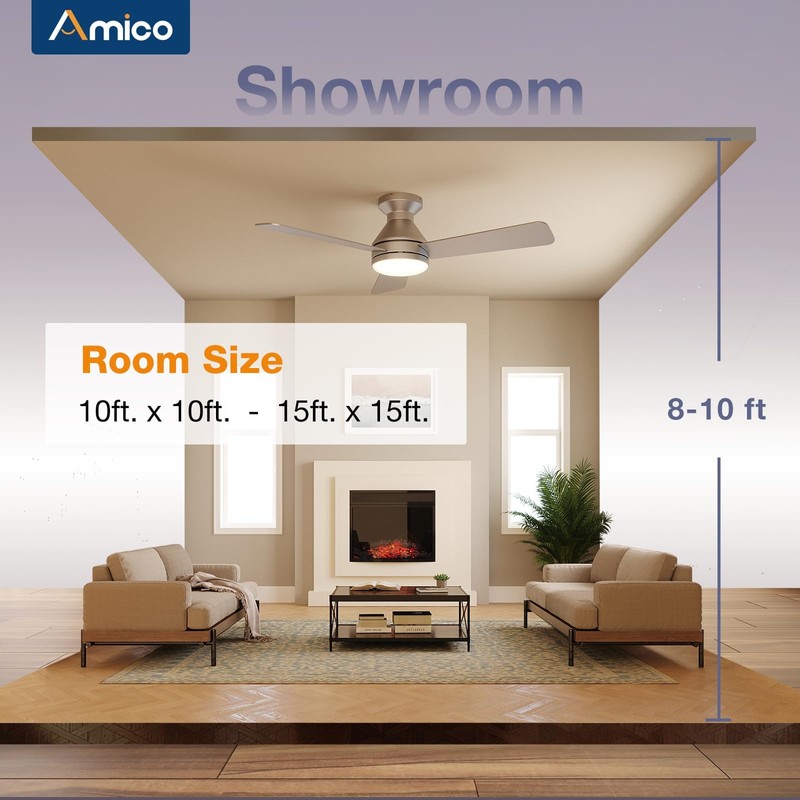 Amico Ceiling Fans with Lights, 42 inch Low Profile Ceiling