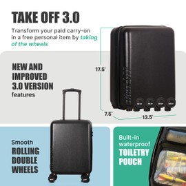 TAKE OFF Luggage 3.0 - Personal Item, 18x14x8 Inches, Underseat Suitcase with Removable Wheels, Hard Shell Luggage, Small Carry On Overnight Weekender, Airport & Travel Essentials, TSA Approved, Green