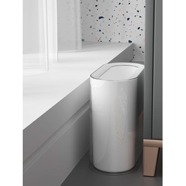 IEEK Small Waste Basket Slim Trash Can 3.2 Gallon/12L Clear and White Garbage Can Rectangle Plastic Wastebaskets Container Bin for Narrow Spaces Office,Bathroom, Bedroom,Kitchen,Living Room,Study