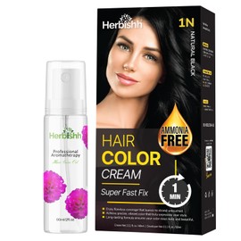 Black Rapid Infusion Hair Color Cream, Permanent Hair Dye in One Minute with Comb Applicator and Essential Flower Hair Oil Serum Combo Pack