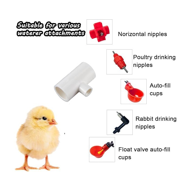 12 Pack Chicken Waterer PVC Tee Fittings - Fully Automatic