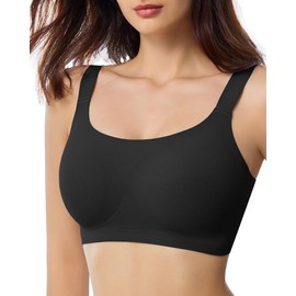 Seamless Bras for Women Full Coverage Floral Wireless Bralette Soft Minimizer Bra with Extender (Large, Black)