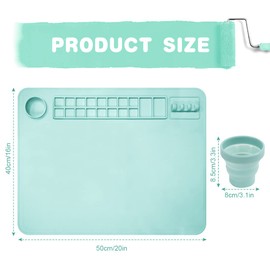 OSDUE Silicone Painting Mat, 20" x 16"Silicone Art Mat with Cup, Kids Painting Mats for Crafts - Thick Large Artist Mats for Resin DIY Drawing Clay and Play Doh - (Blue)