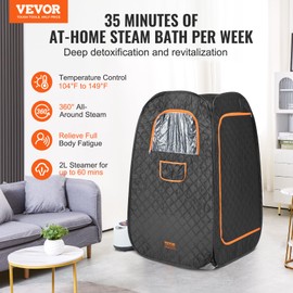 VEVOR Compact Portable Steam Sauna Tent, 1200W Sauna with Chair & Storage Bag, Home Sauna Tent for Detox Relaxation, Time & Temperature Remote Control Personal Sauna for Home, 2.6’x 2.6’x 4.3’