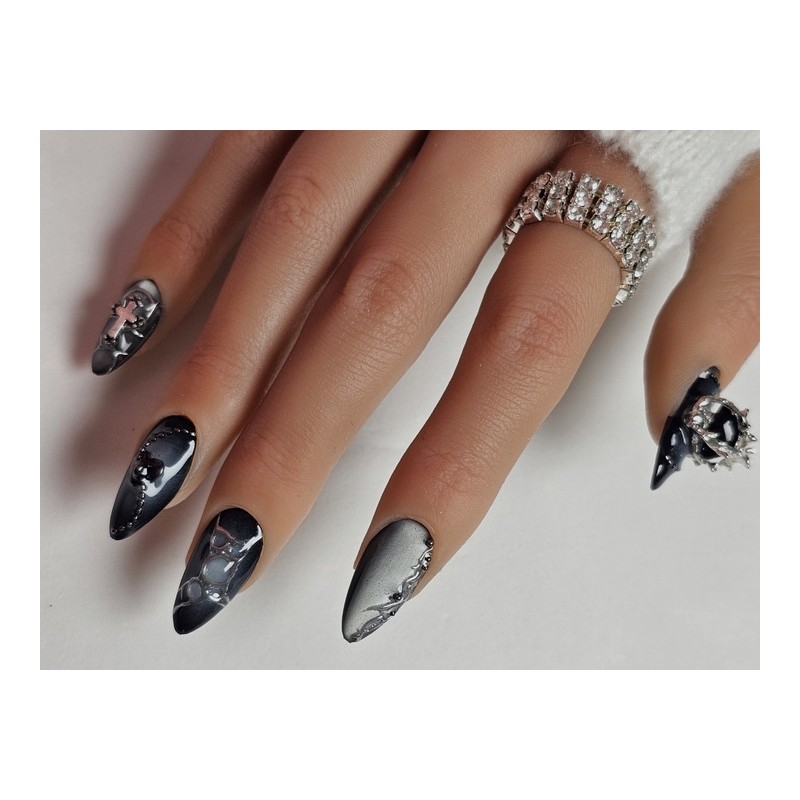 Dark Cross [Handmade Nail Tip] Emily Nail - Short Coffin