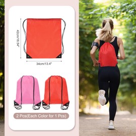 PATIKIL Drawstring Backpack Bags, 2 Pack Sports Cinch Sack Draw String Bag for Sports Gym Yoga Travel Swimming Beach, Red, Pink