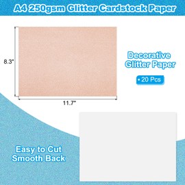 PATIKIL 20Sheets Rose Gold Glitter Cardstock Paper, A4(8.3x11.7 Inch) 250gsm Premium Sparkly Paper Craft Cardstock Paper for Scrapbook Card Making DIY Art Projects Wedding Party