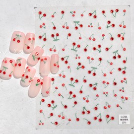 TailaiMei Cherry Nail Stickers, Fruit Self-Adhesive Nail Art Decals for DIY Nail Decorations (518)