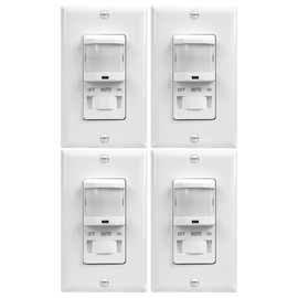 TOPGREENER in-Wall PIR Motion Sensor Light Switch, Motion Sensor Switch, Occupancy Sensor Switch, On/Off Override, 4A, 500W, Single Pole, Neutral Wire Required, TSOS5, White, 4 Pack