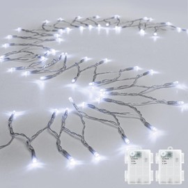 cshare String Lights Outdoor Waterproof 9.8ft 30 LED, Cool White Fairy Lights Battery Operated with Timer Clear Wire for Indoor & Outdoor Decorations Garland Party 2 Packs