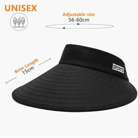 HLLMAN Womens Sun Visor Hat - Hollow Top Sun Hat Adjustable Golf Cap Large Brim Ponytail Hat