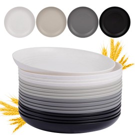 supernal 10" Wheat Straw Dinner Plates Reusable&Durable Plastic Plates,Dishwasher Safe,16-Pack (4 White, 4 Light Gray, 4 Dark Gray, 4 Black), Versatile Tableware for Home and Outdoor