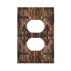 Lolreai Outlet Covers Rustic Wood Barn Door Brown Wooden 1 Gang Duplex Light Switch Cover Plate Decorative Wall Plates Electrical Switchplate Receptacle for Framhouse Cabin Decor（2 Pack）