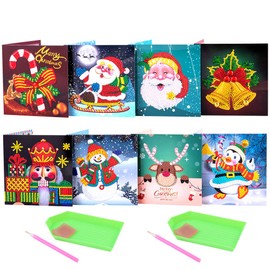 8 Pcs Christmas Cards 5D Diamond Painting Christmas Greeting Cards Creative Santa Claus Snowman Reindeer Xmas Greeting Cards Set DIY Diamond Painting Cards Festival New Year for Adults and Kids