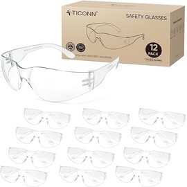 TICONN 12 Clear Safety Glasses for Men, Safety Goggles with Scratch Impact Resistant Meets ANSI Z87.1 Standard (12 Pack)