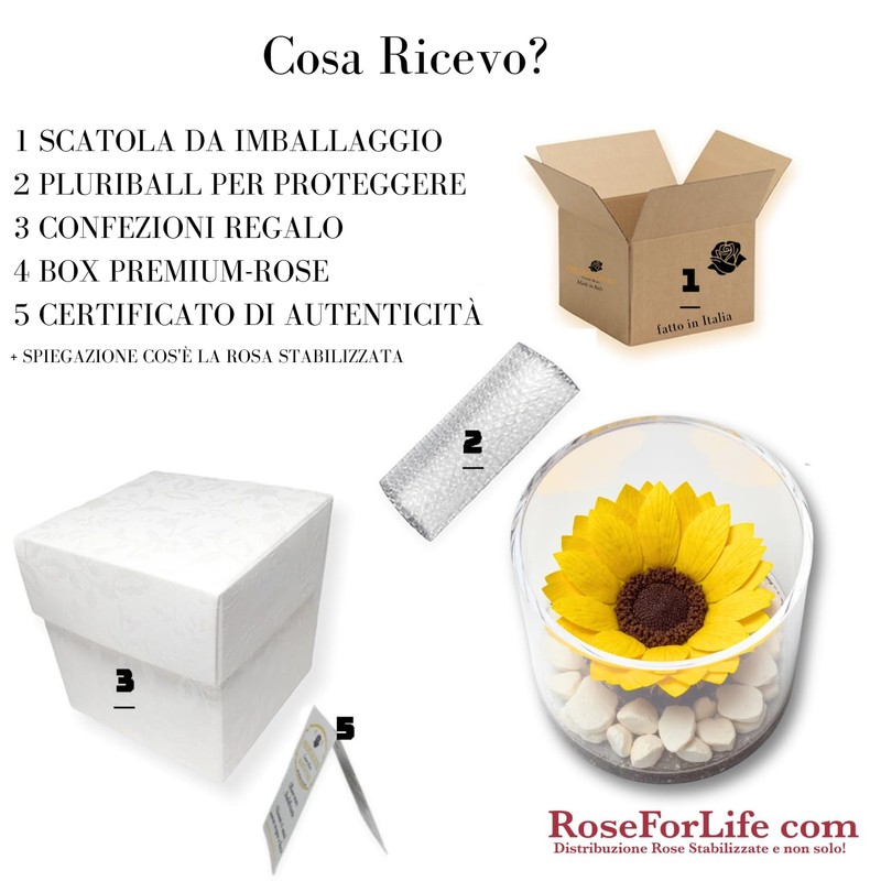 Premium-rose.com Round Box with Stabilized Sunflower and Carrara Marble Unique
