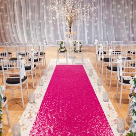 Wedding Aisle Runner Hot Pink 2FTx15FT Sequin Carpet Runner for Wedding Sparkly Runner Rug for Indoor Outdoor Engagement Ceremony Decoration