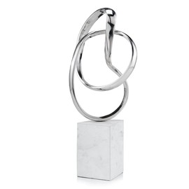 Modern Day Accents 4109 Lazo Abstract Sculpture on Marble, Silver and White Large Decorative Sculpture, Home Decor, Office or Room Decor, Tabletop, 17.5" H