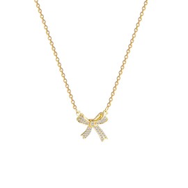 NORLSO Gold Bow Necklace for Women Ribbon Necklace Gold Silver Bow Ribbon Necklace Rhinestone Bow Pendant Necklace Birthday Jewelry for Women