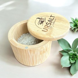 URSALT Bamboo Salt Cellar with Magnetic Swivel Lid | Bamboo Salt Container | Bamboo Salt Box. Great For Storing Coarse Sea Salt, Fine Ground Sea Salt or Pepper | 6oz Capacity