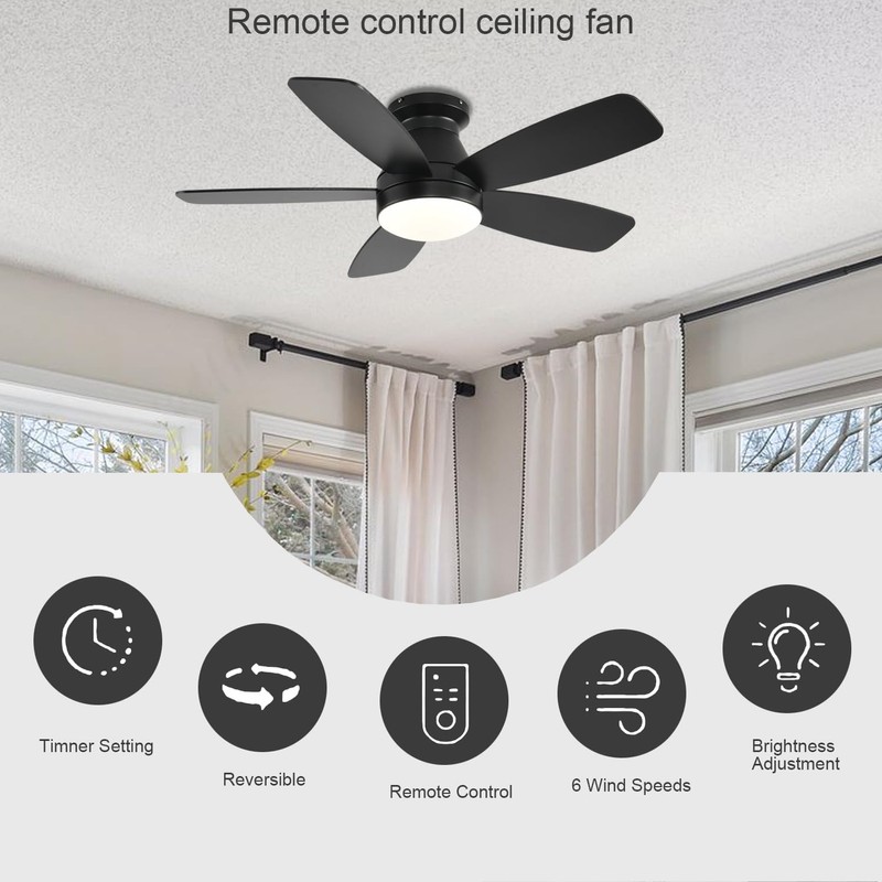JSAITEE Ceiling Fans with Lights, 42 Inch Low Profile Ceiling