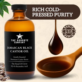 The Goodbye Company Jamaican Black Castor Oil, USDA Certified Organic - 250 mL, Cold Pressed, Unrefined for Eyebrow, Eyelash and Hair Growth (8.5 Ounces)