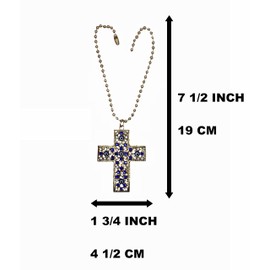LUCKBOOSTIUM Rhinestone Cross Charm Hanging Accessory - Gold and Blue Interior Decor for Your Car, Evil Eye Ornamentation and Bible-Inspired Rear View Mirror Accessories, Home and Office Décor