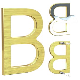 Yafimea 5 Inch House Numbers for Outside, Modern Gold Metal Address Numbers with Floating Effect, Adhesive or Screw Mount, Weatherproof Aluminum for Home Mailbox Porch Wall (Letter B)