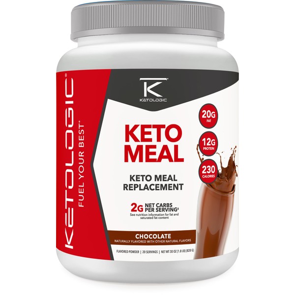 KetoLogic Keto Meal Replacement Shake Powder for Optimal Results + MCT Oil + Grass-Fed Whey - Perfectly Formulated Macros for Ketosis - 20 Servings - Chocolate