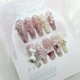 Vintage Rose ഒ Handmade Nail Tips - Ballerina / 빈티지 로즈 ഒ 수제네일팁 - 발레리나