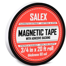 Magnetic Tape with Adhesive Backing 3/4 inch Wide - Thick 60 mil Magnet Tape Roll to Make Sticky Magnet Strips, Strong Squares, Dots, Flexible Sheets, Cutting Own Fridge Magnets, Crafts